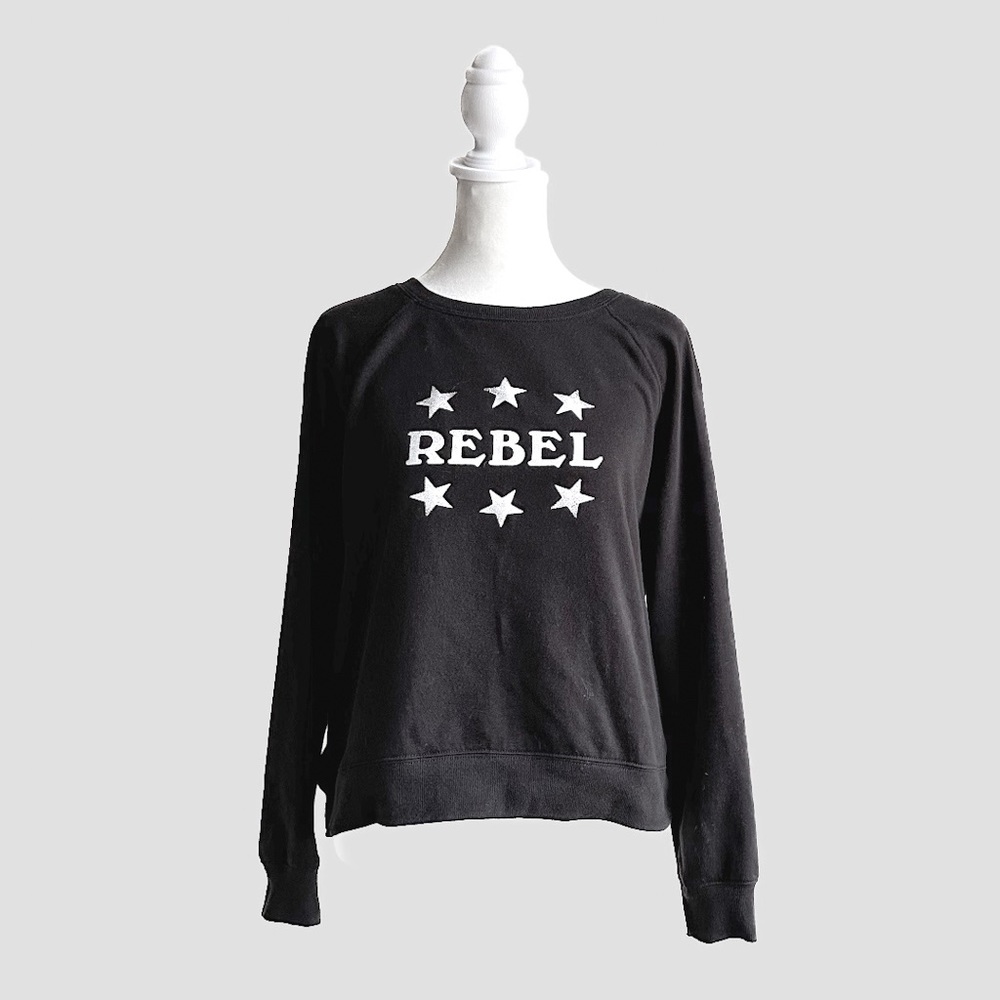 Rebecca Minkoff Rebel Print Pullover Black Sweatshirt - Picture 2 of 8